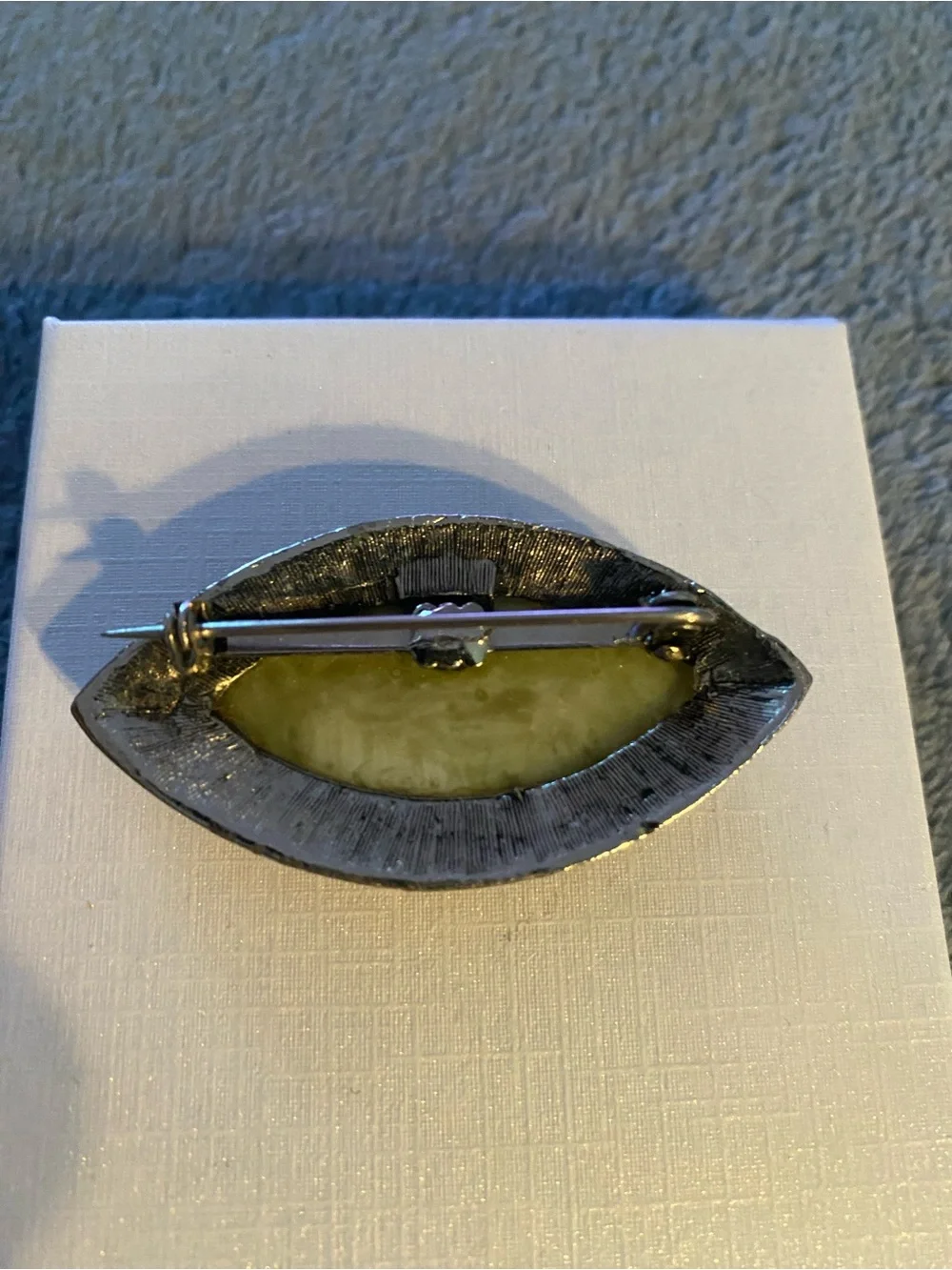 Marquise Green Stone Silver-Tone Brooch
